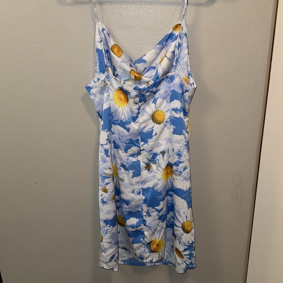 Urban Outfitters Cowl Neck Slip Dress Blue Sunflowers Size Large - Picture 3 of 6